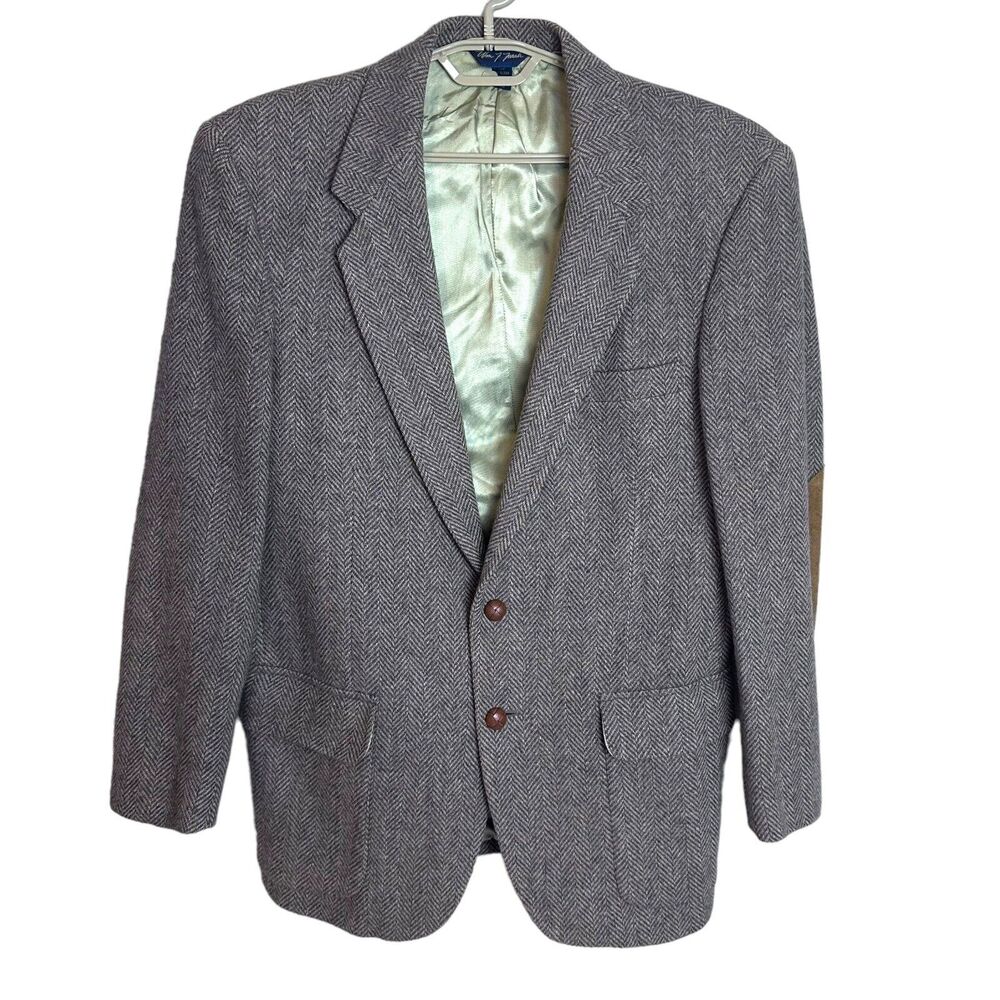 Wm F Farah Wool Tweed Blazer Mens Vintage 2 Button Elbow Patches Academia 44R